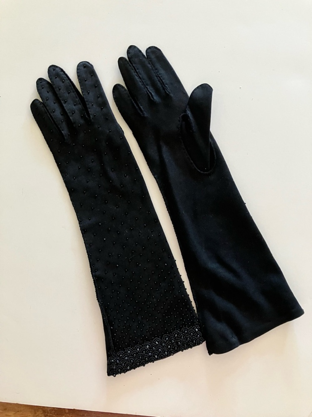 Gorgeous Long Black Vintage Beaded Women’s Gloves